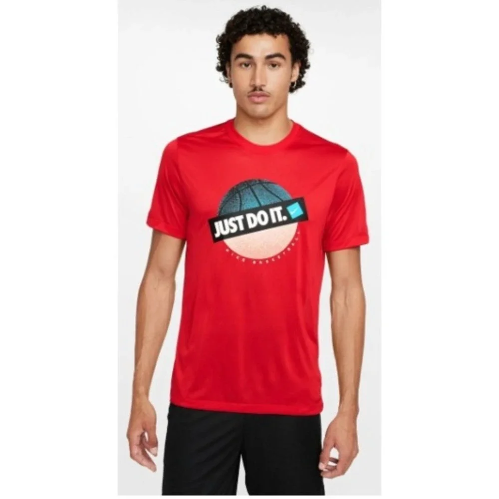 The Nike Tee JUST DO IT Basketball Dri-Fit Red Shirt Men's Medium HF6203-657 NWT